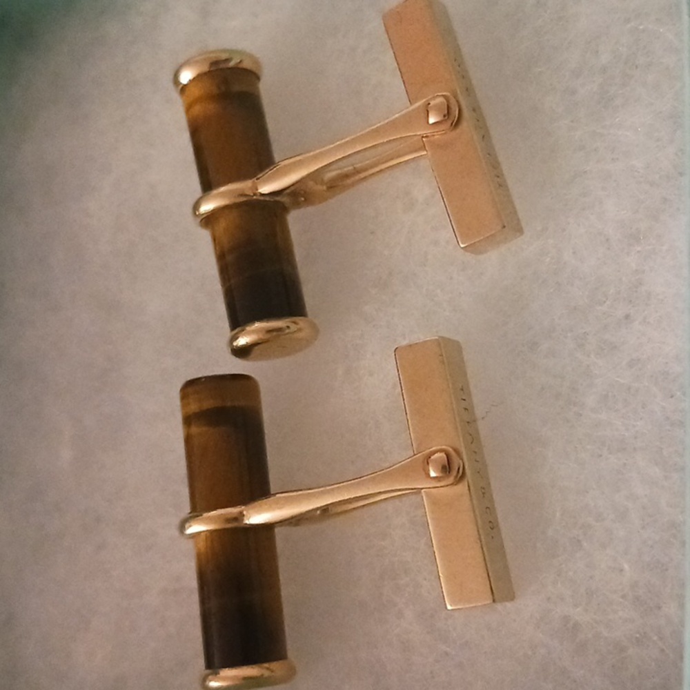 Tiffany & Co 14k Gold /Tiger Eye Cufflinks 🐅✨️ - Picture 5 of 9